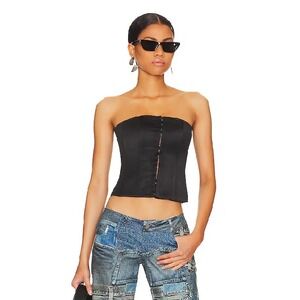 GUIZIO Black Corset Top X-Small Lace Up Boned Bustier Evening